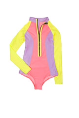 The Surf Suit in Guava, Lilac & Bolt