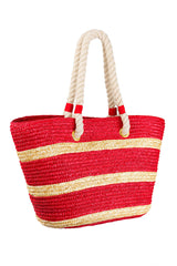 Straw Tote in Red & Tan