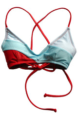 Cross Step Bikini Top in Coral, Sky, & White